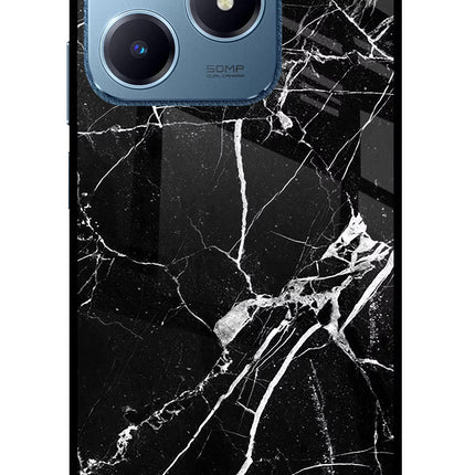 Black Marble Pattern Realme C63 Glass Case Back Cover by Casekaro