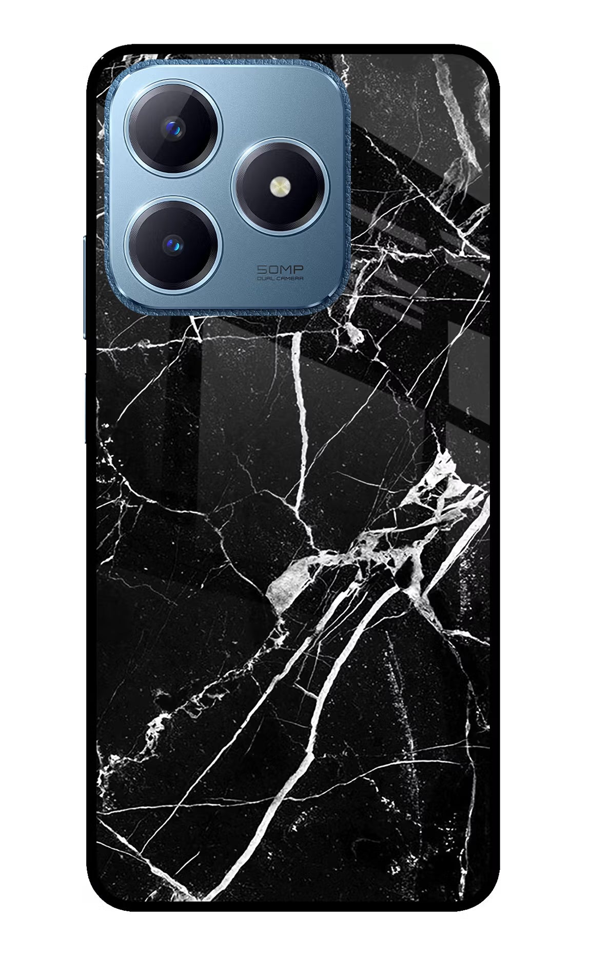 Black Marble Pattern Realme C63 Glass Case Back Cover by Casekaro