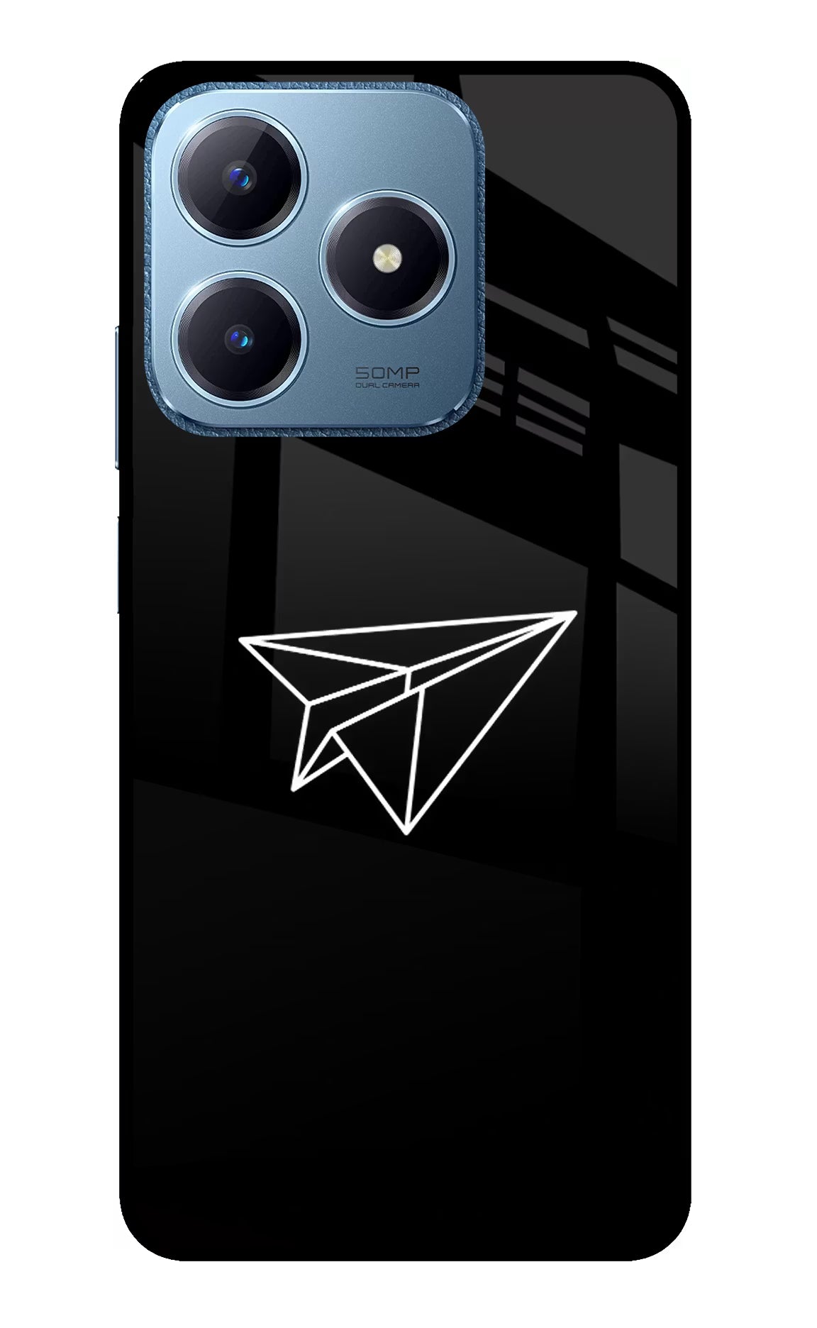 Paper Plane White Realme C63 Glass Case Back Cover by Casekaro