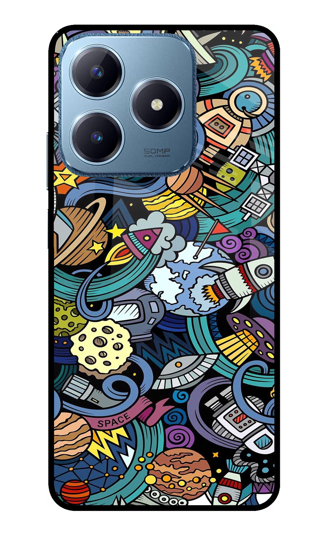 Space Abstract Realme C63 Glass Case Back Cover by Casekaro