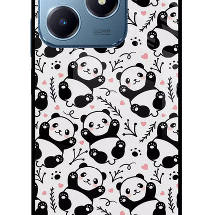 Cute Panda Realme C63 Glass Case Back Cover by Casekaro