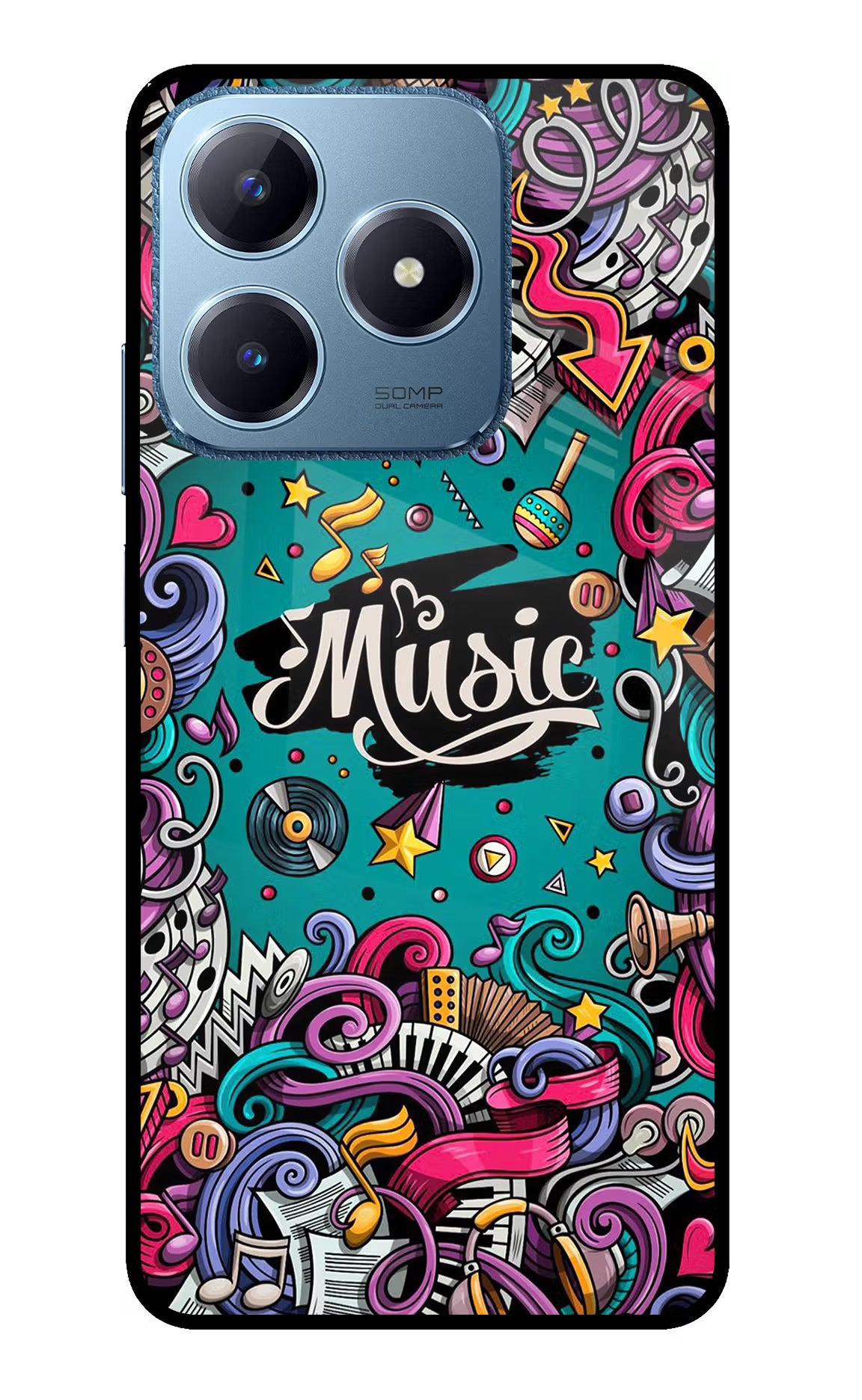 Music Graffiti Realme C63 Glass Case Back Cover by Casekaro