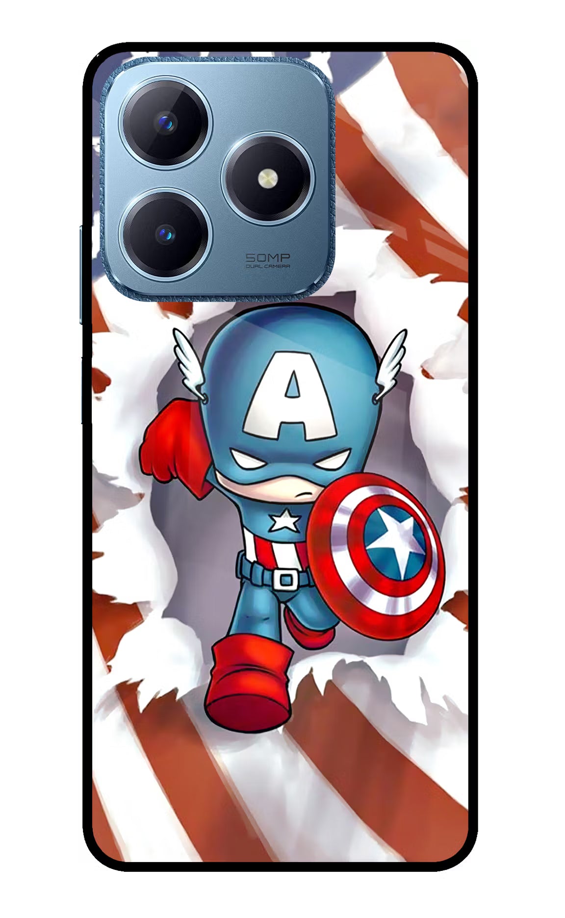 Captain America Realme C63 Glass Case Back Cover by Casekaro