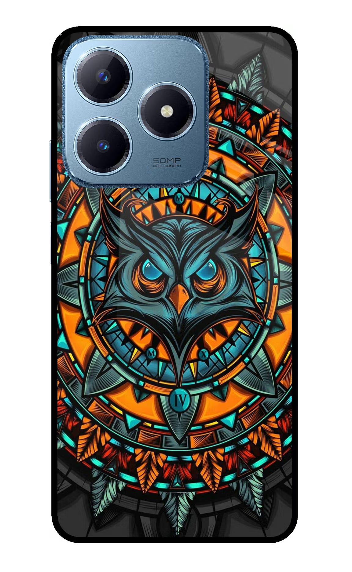 Angry Owl Art Realme C63 Glass Case Back Cover by Casekaro