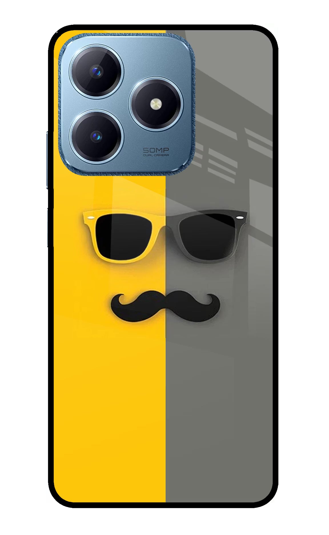Sunglasses with Mustache Realme C63 Glass Case Back Cover by Casekaro