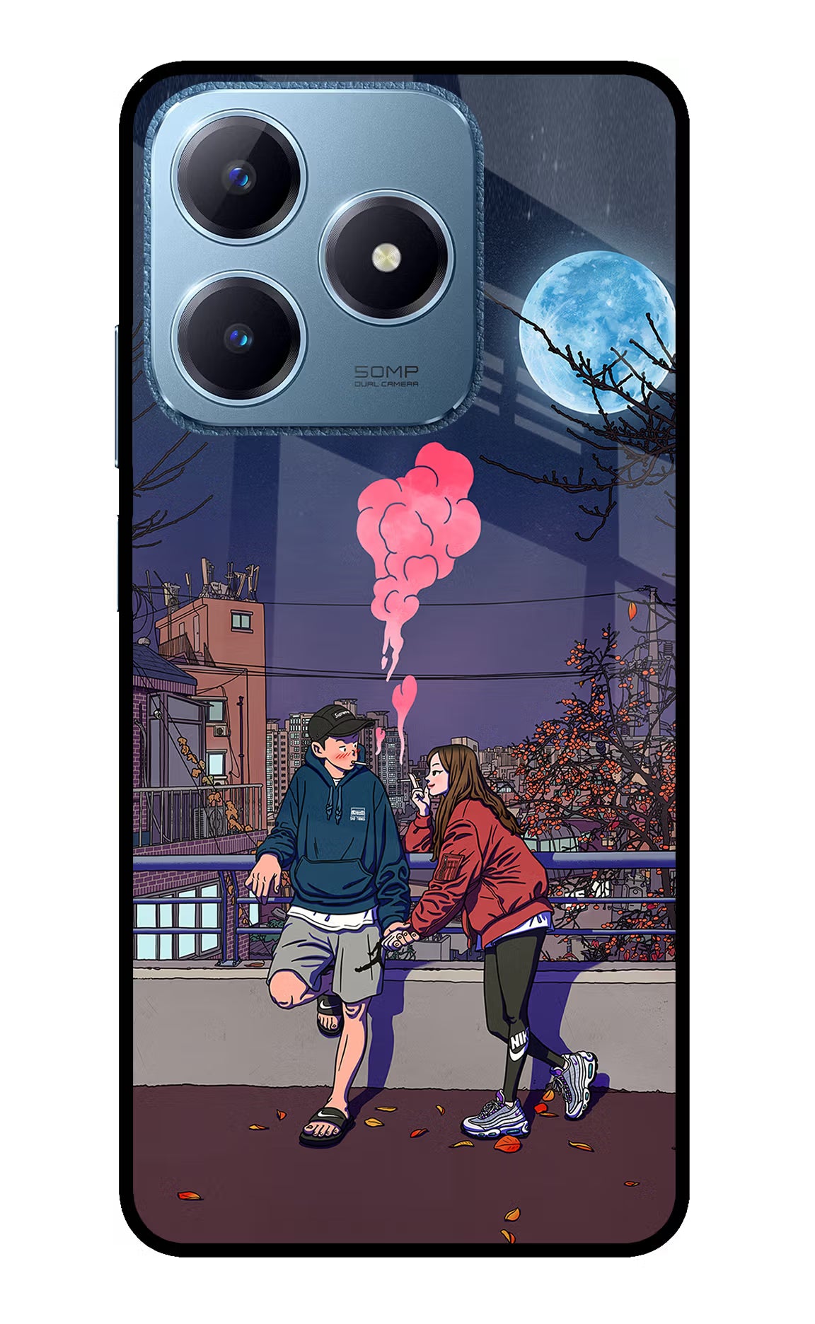 Chilling Couple Realme C63 Glass Case Back Cover by Casekaro