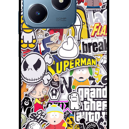 Sticker Bomb Realme C63 Glass Case Back Cover by Casekaro