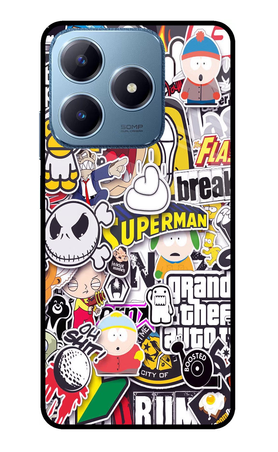 Sticker Bomb Realme C63 Glass Case Back Cover by Casekaro