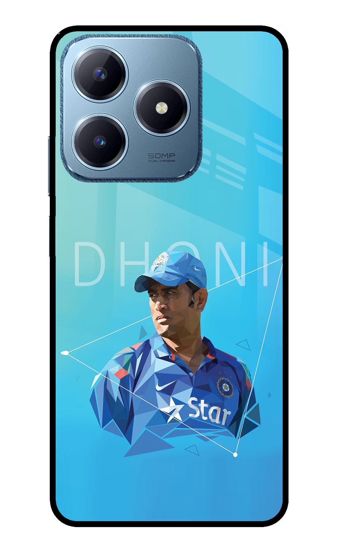 Dhoni Artwork Realme C63 Glass Case Back Cover by Casekaro