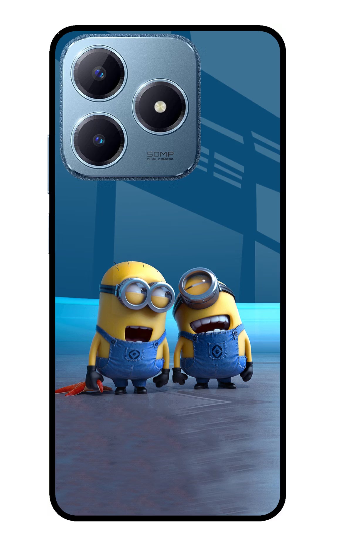 Minion Laughing Realme C63 Glass Case Back Cover by Casekaro