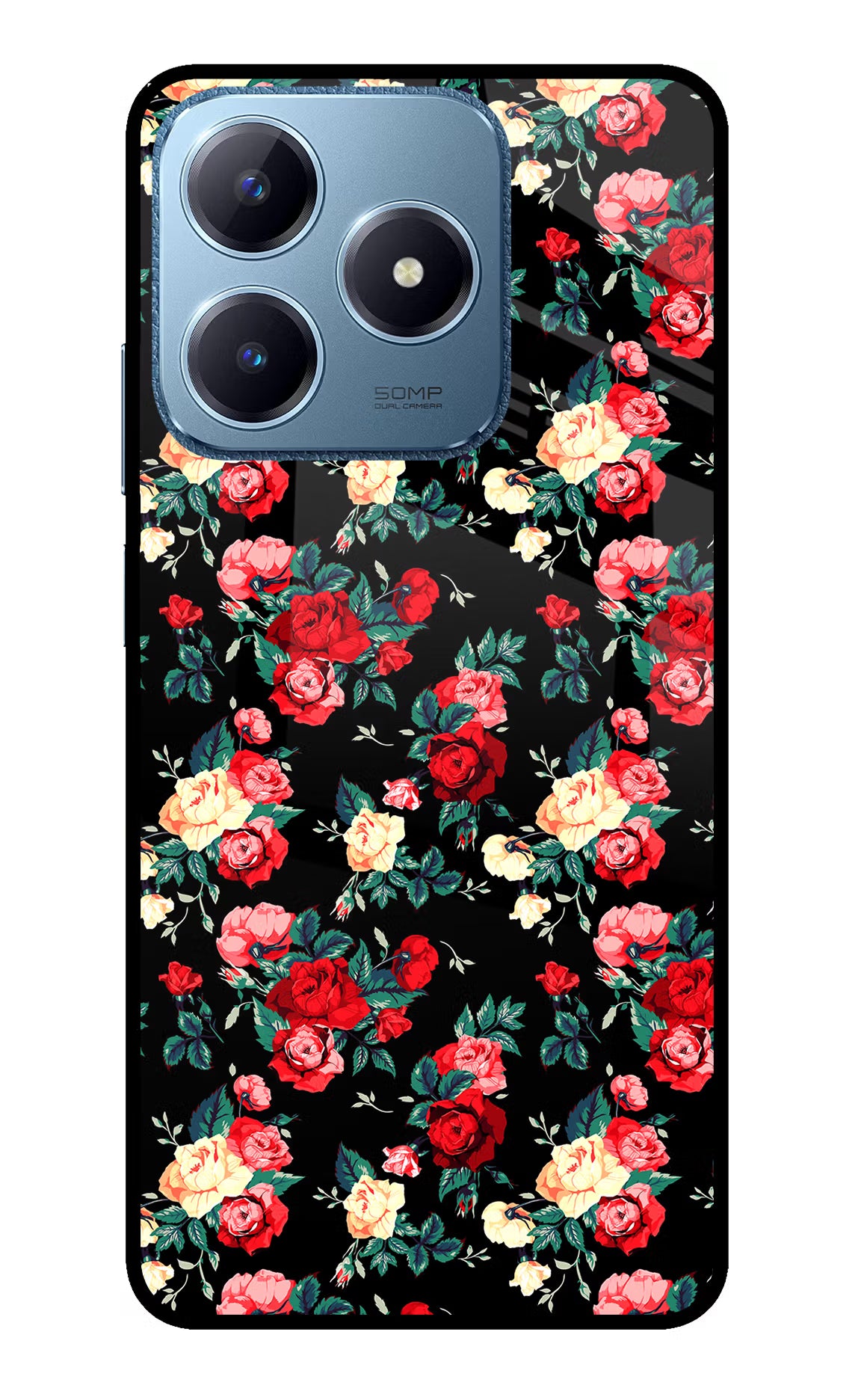Rose Pattern Realme C63 Glass Case Back Cover by Casekaro