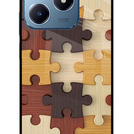 Wooden Puzzle Realme C63 Glass Case Back Cover by Casekaro