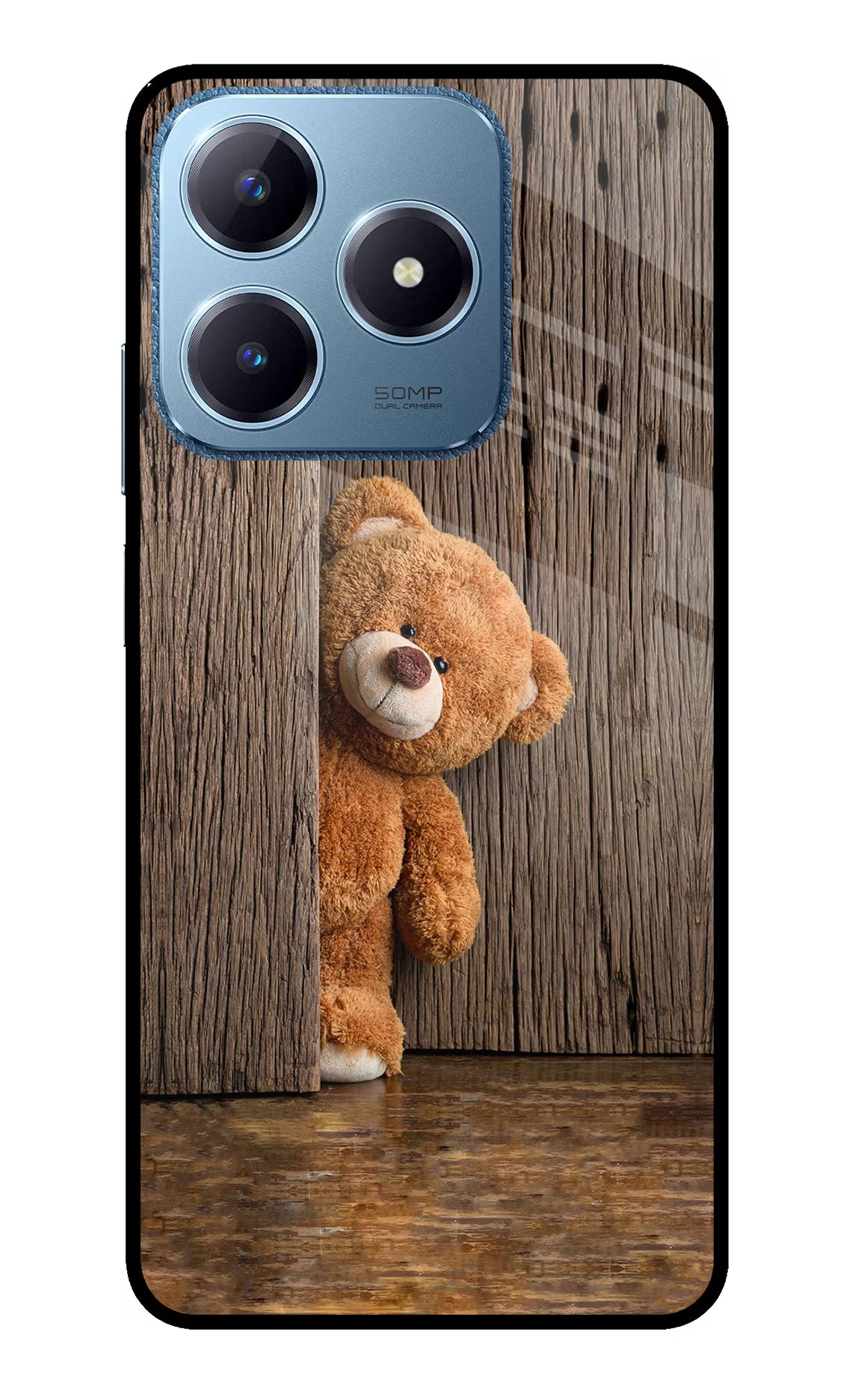 Teddy Wooden Realme C63 Glass Case Back Cover by Casekaro