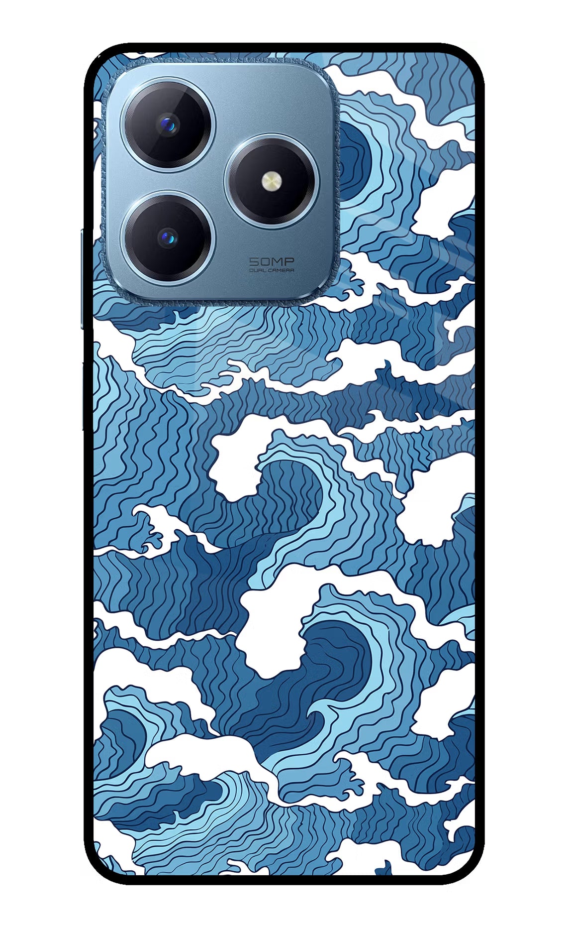 Blue Waves Realme C63 Glass Case Back Cover by Casekaro