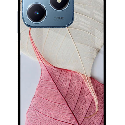 White Pink Leaf Realme C63 Glass Case Back Cover by Casekaro
