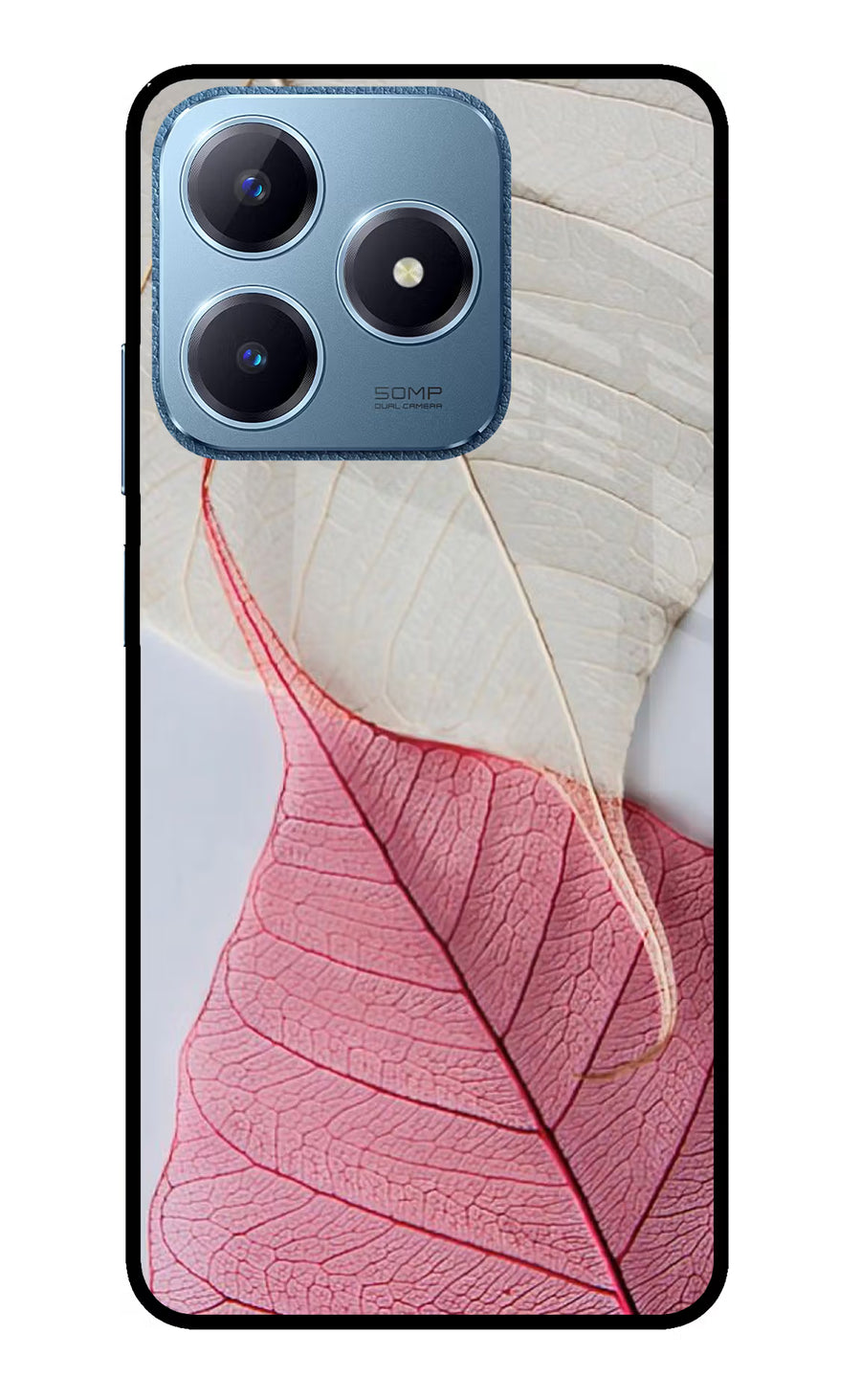 White Pink Leaf Realme C63 Back Cover, Glass case