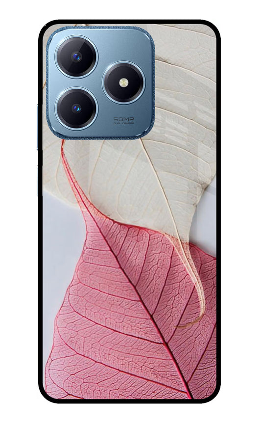 White Pink Leaf Realme C63 Glass Case