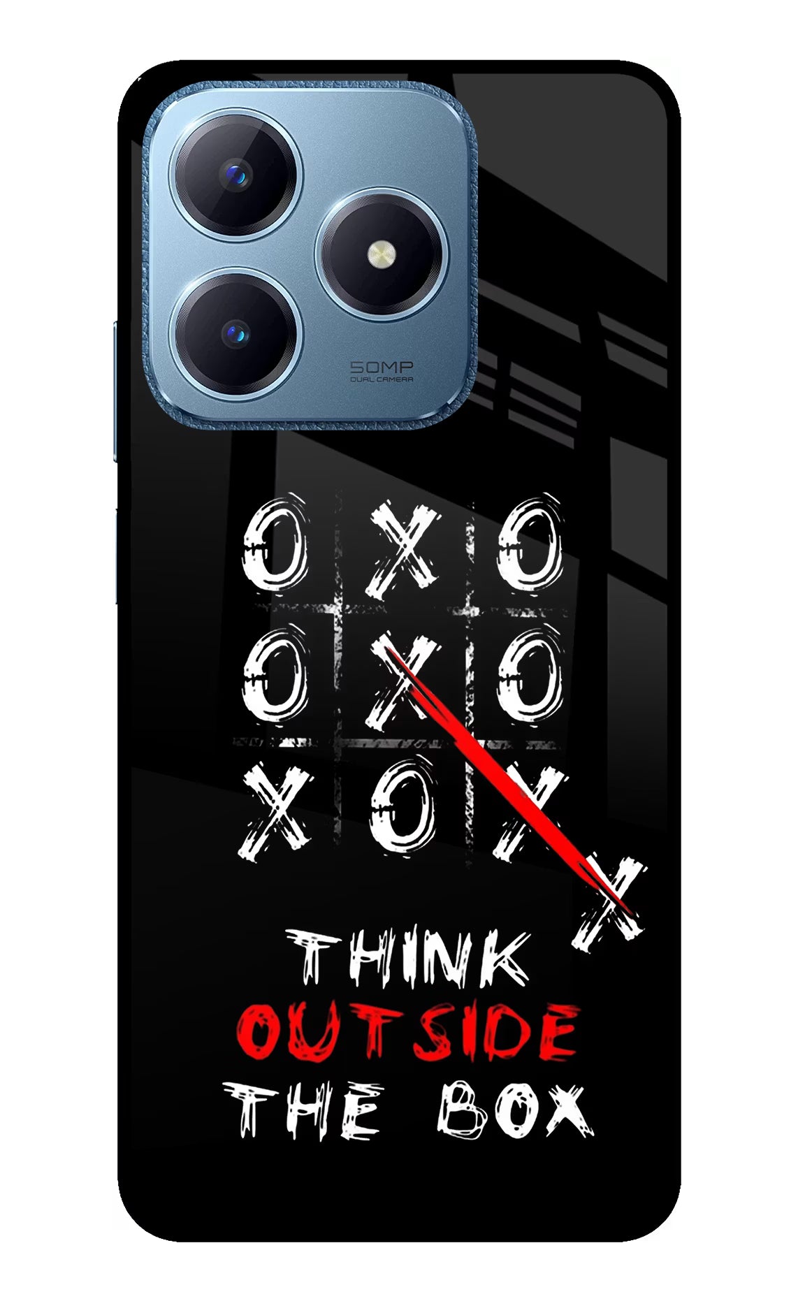 Think out of the BOX Realme C63 Glass Case Back Cover by Casekaro