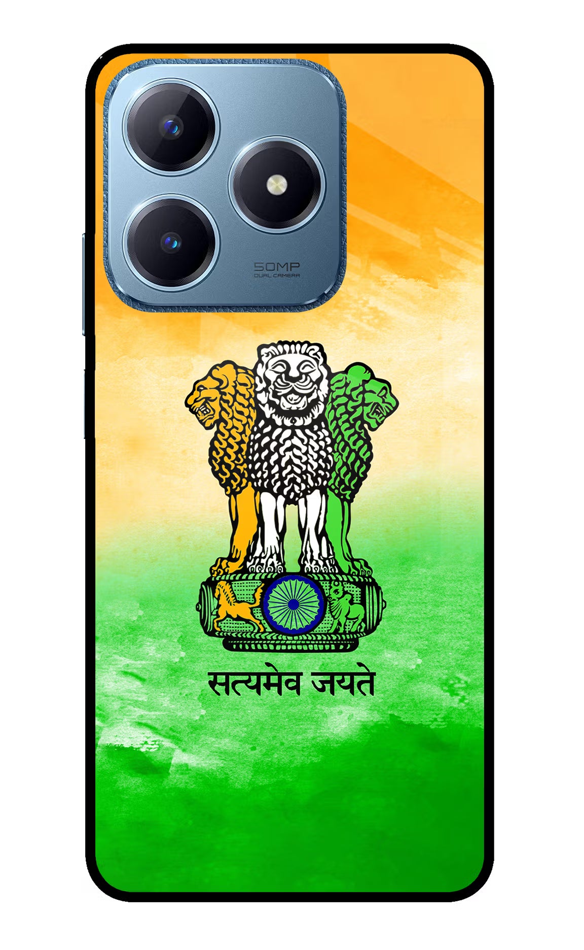 Satyamev Jayate Flag Realme C63 Glass Case Back Cover by Casekaro