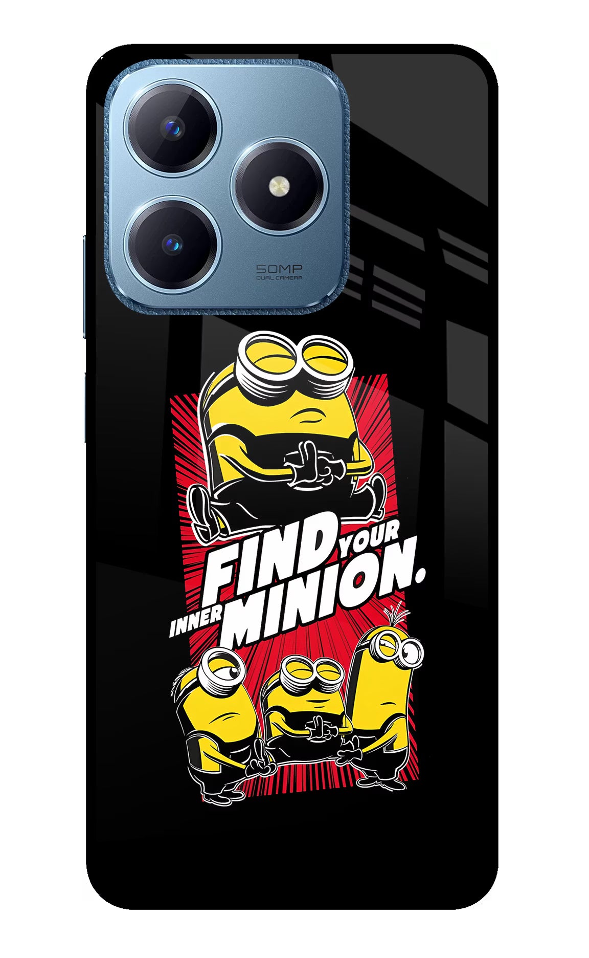 Find your inner Minion Realme C63 Glass Case Back Cover by Casekaro