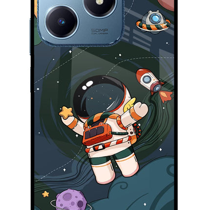 Cartoon Astronaut Realme C63 Glass Case Back Cover by Casekaro