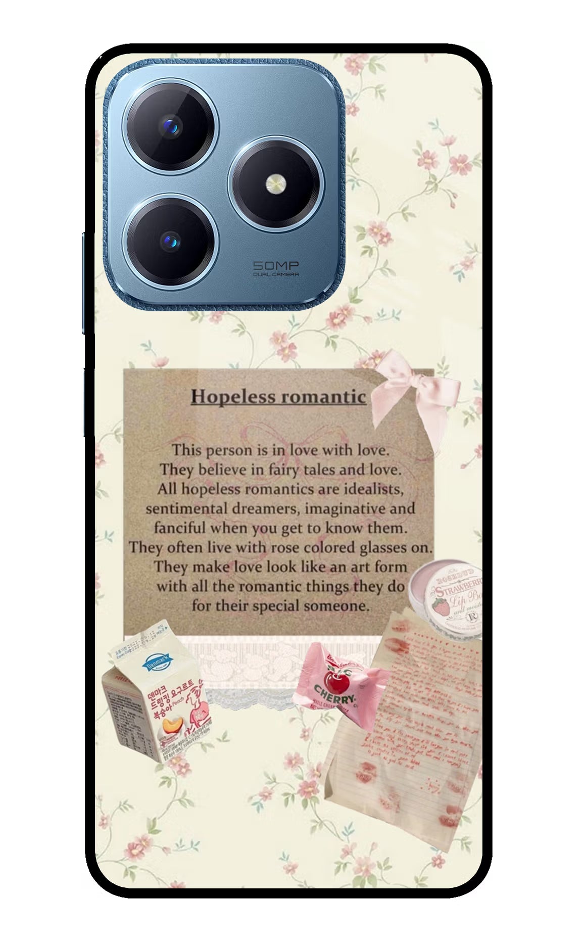 Hopeless Romantic Realme C63 Glass Case Back Cover by Casekaro