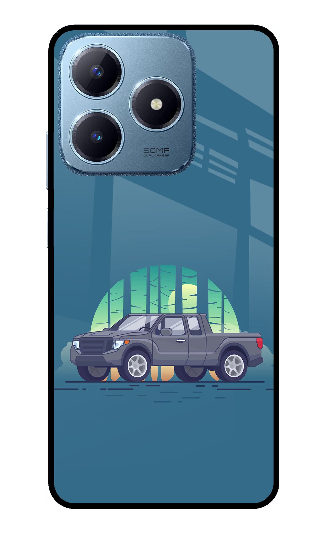 Retro Garage Vibe Realme C63 Glass Case Back Cover by Casekaro