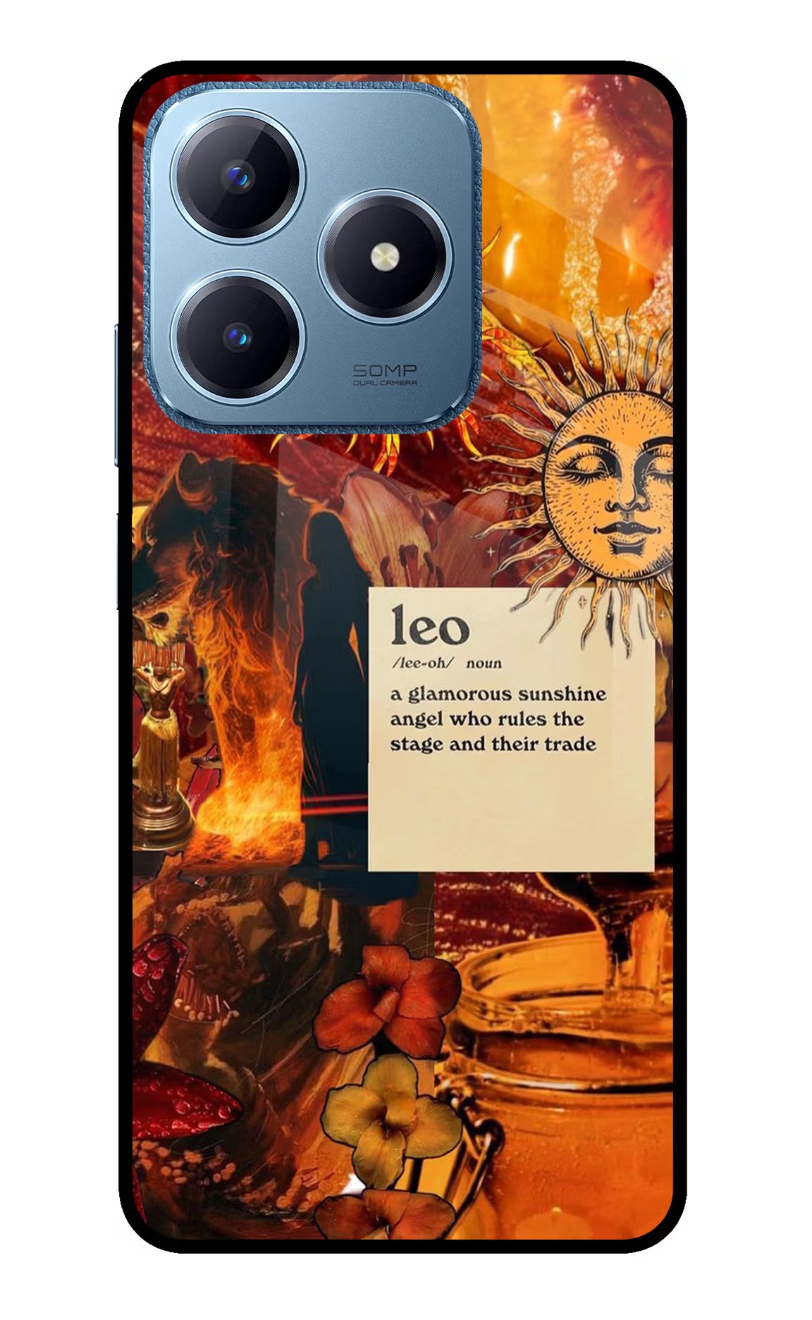 Leo Zodiac Realme C63 Glass Case Back Cover by Casekaro