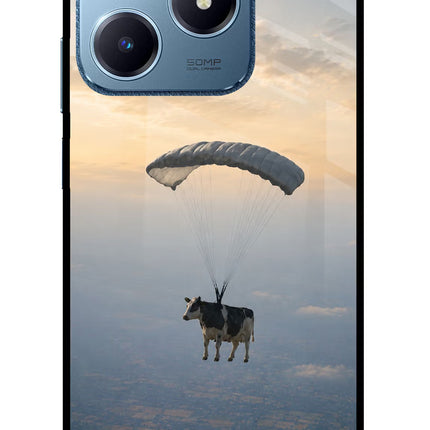 Skydiving Cow Realme C63 Glass Case