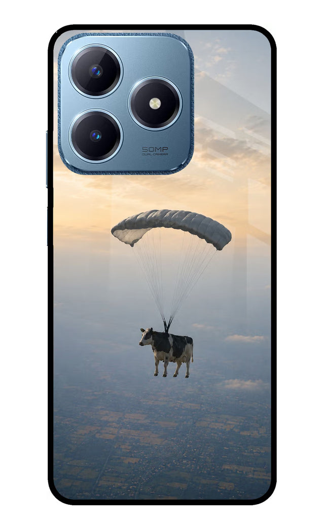 Skydiving Cow Realme C63 Glass Case