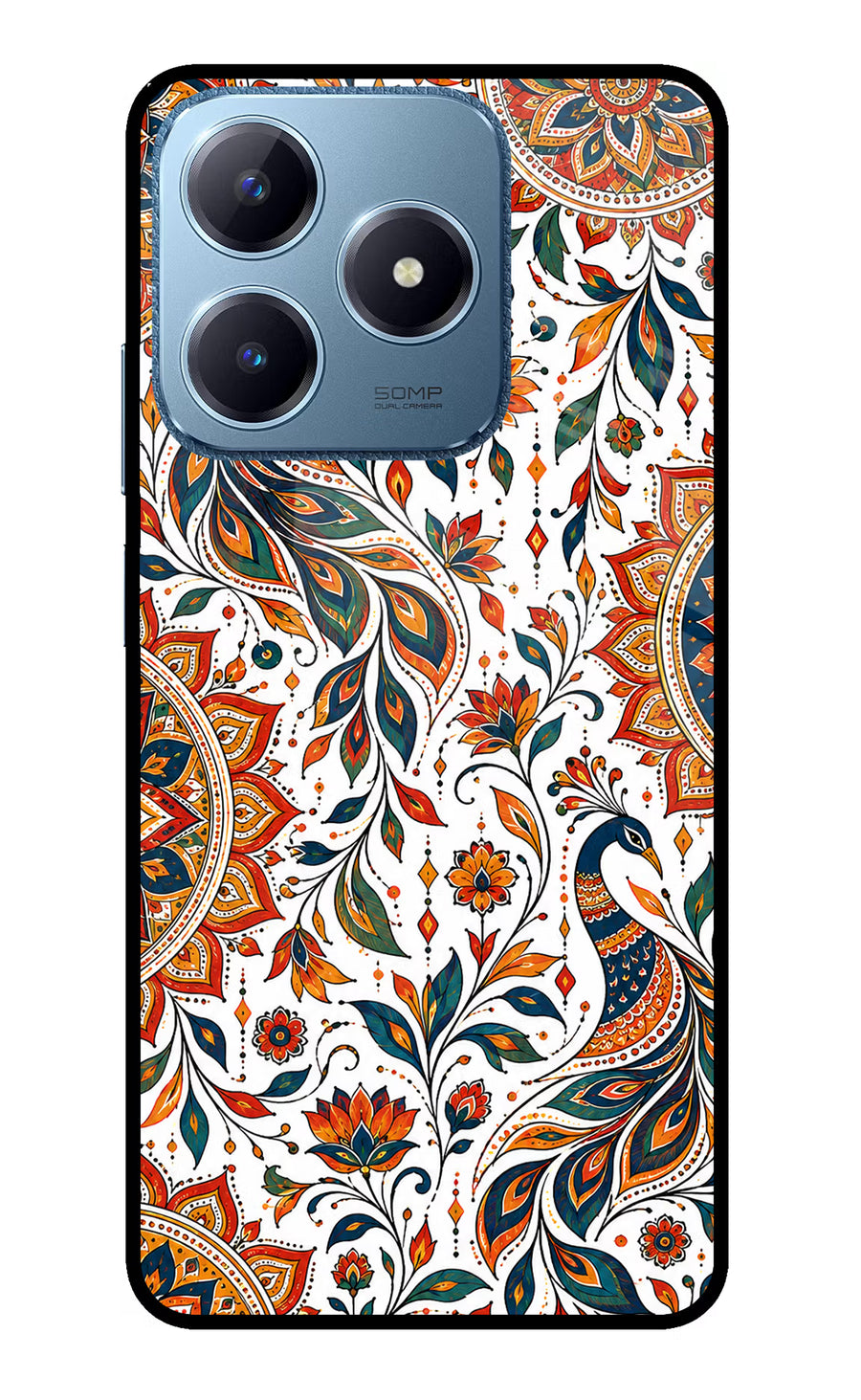 White Mayura Realme C63 Back Cover, Glass case