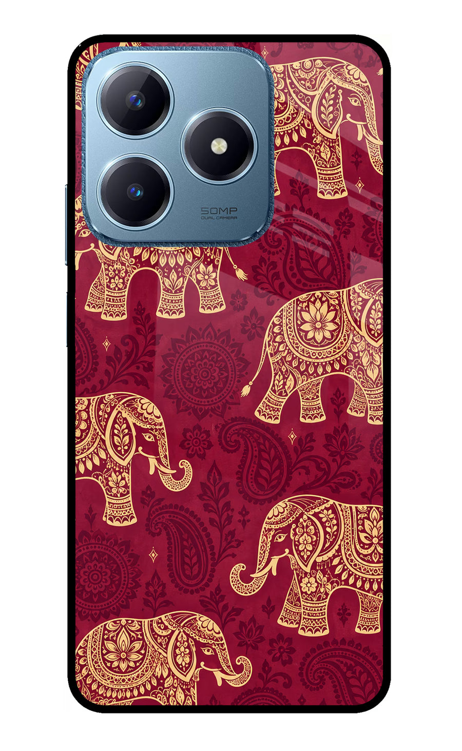 Maroon Elephant Realme C63 Back Cover, Glass case