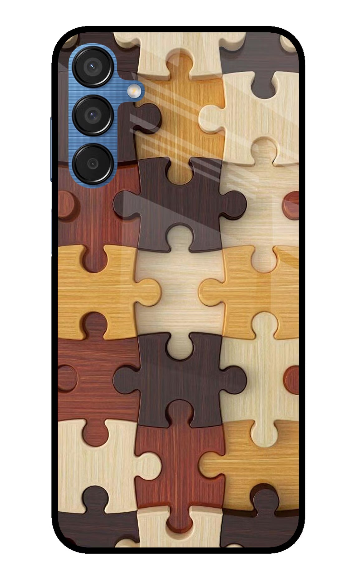 Wooden Puzzle Samsung M15 5G Glass Case Back Cover by Casekaro