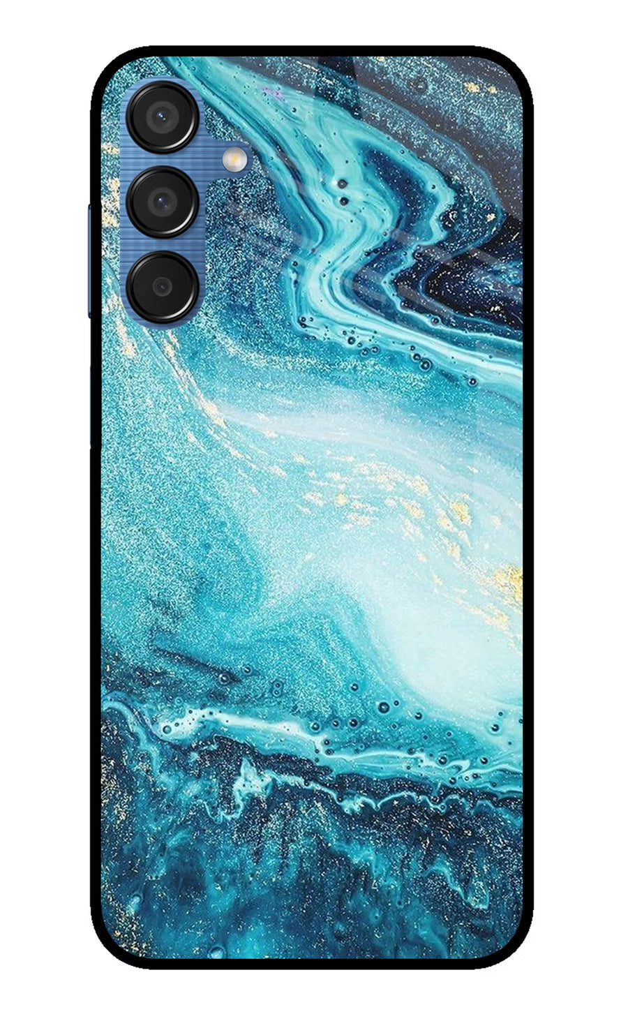 Blue Glitter Marble Samsung M15 5G Back Cover, Glass case