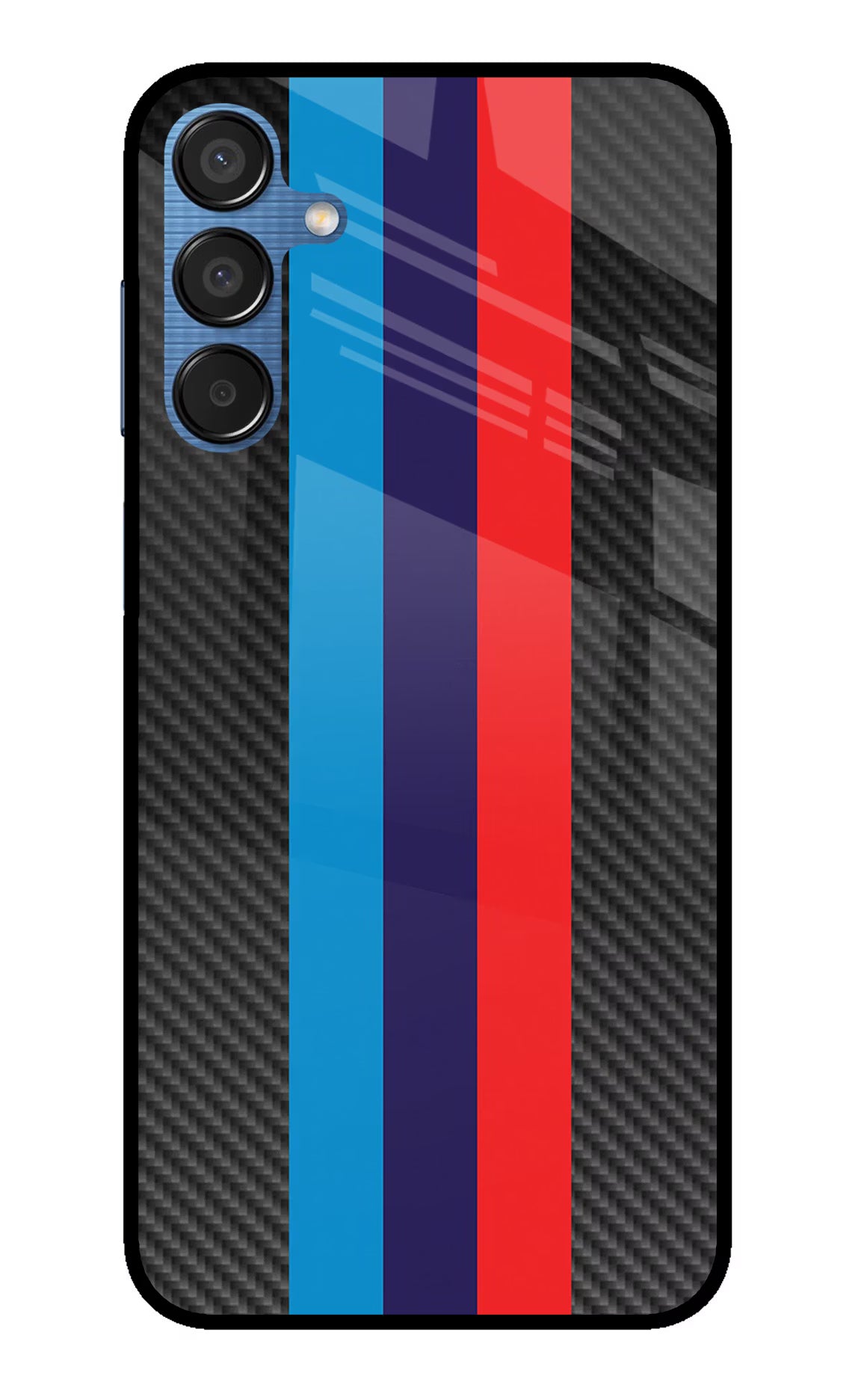 BMW Stripes Pattern Samsung M15 5G Glass Case Back Cover by Casekaro