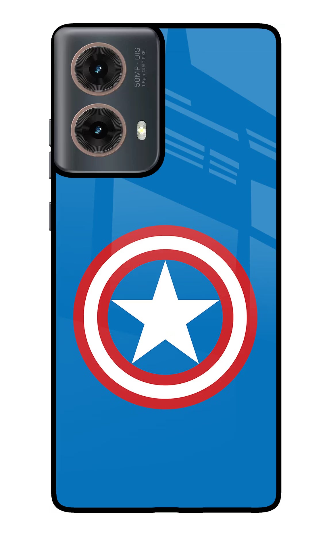 Captain America Logo Motorola G85 Glass Case Back Cover by Casekaro