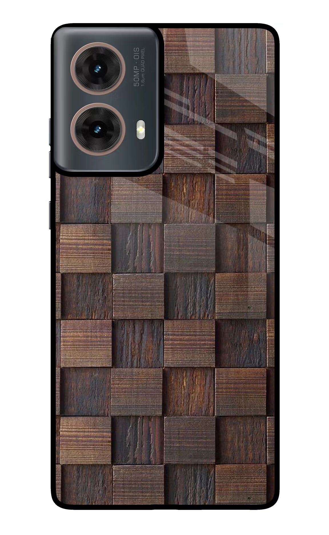 Wooden Cube Design Motorola G85 Glass Case Back Cover by Casekaro