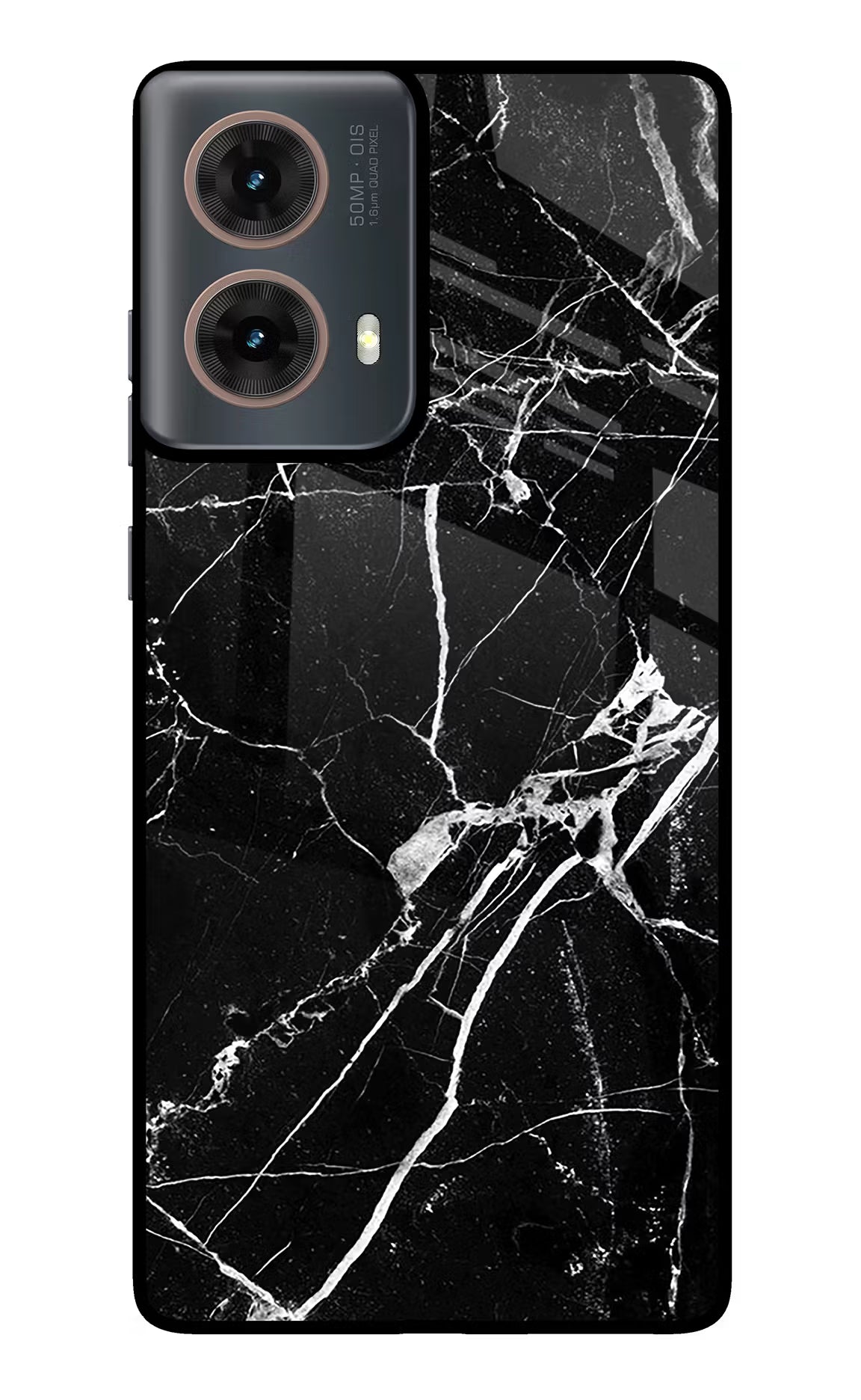 Black Marble Pattern Motorola G85 Glass Case Back Cover by Casekaro