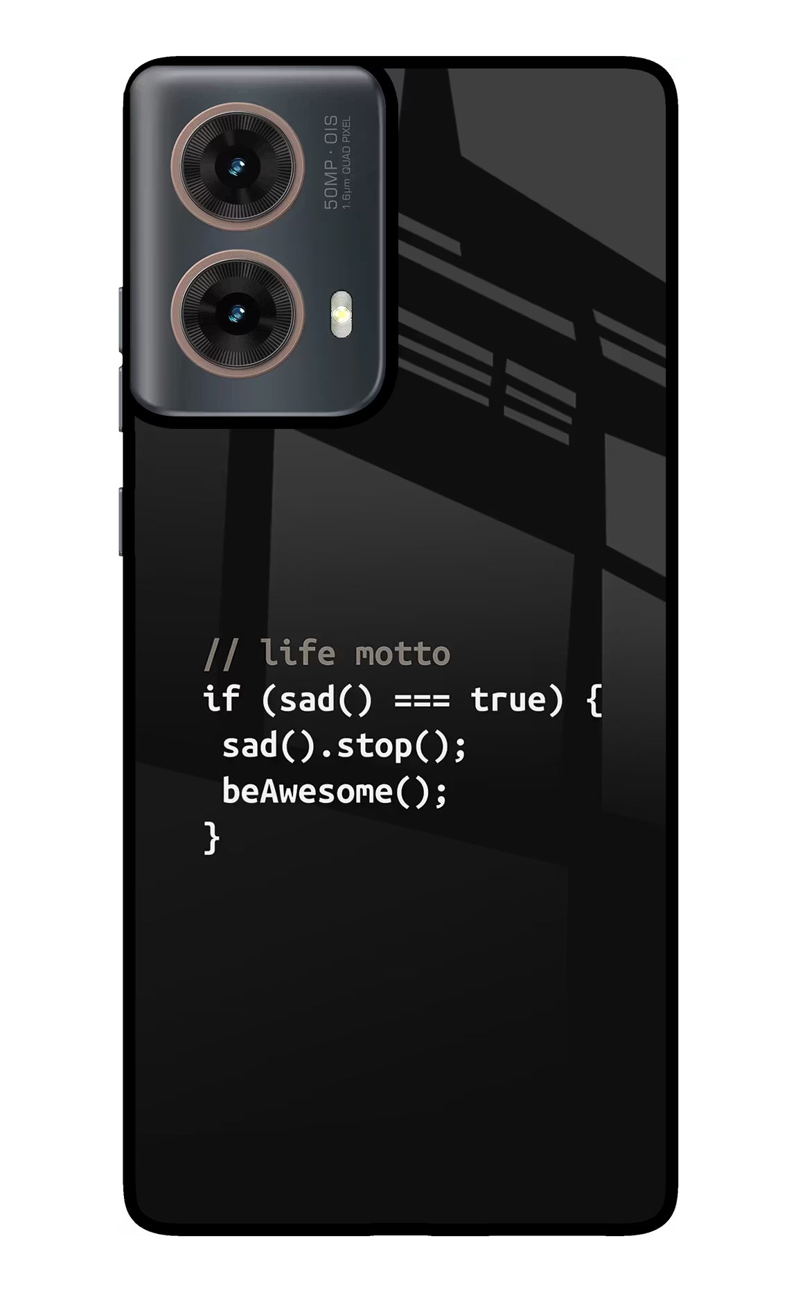 Life Motto Code Motorola G85 Glass Case Back Cover by Casekaro