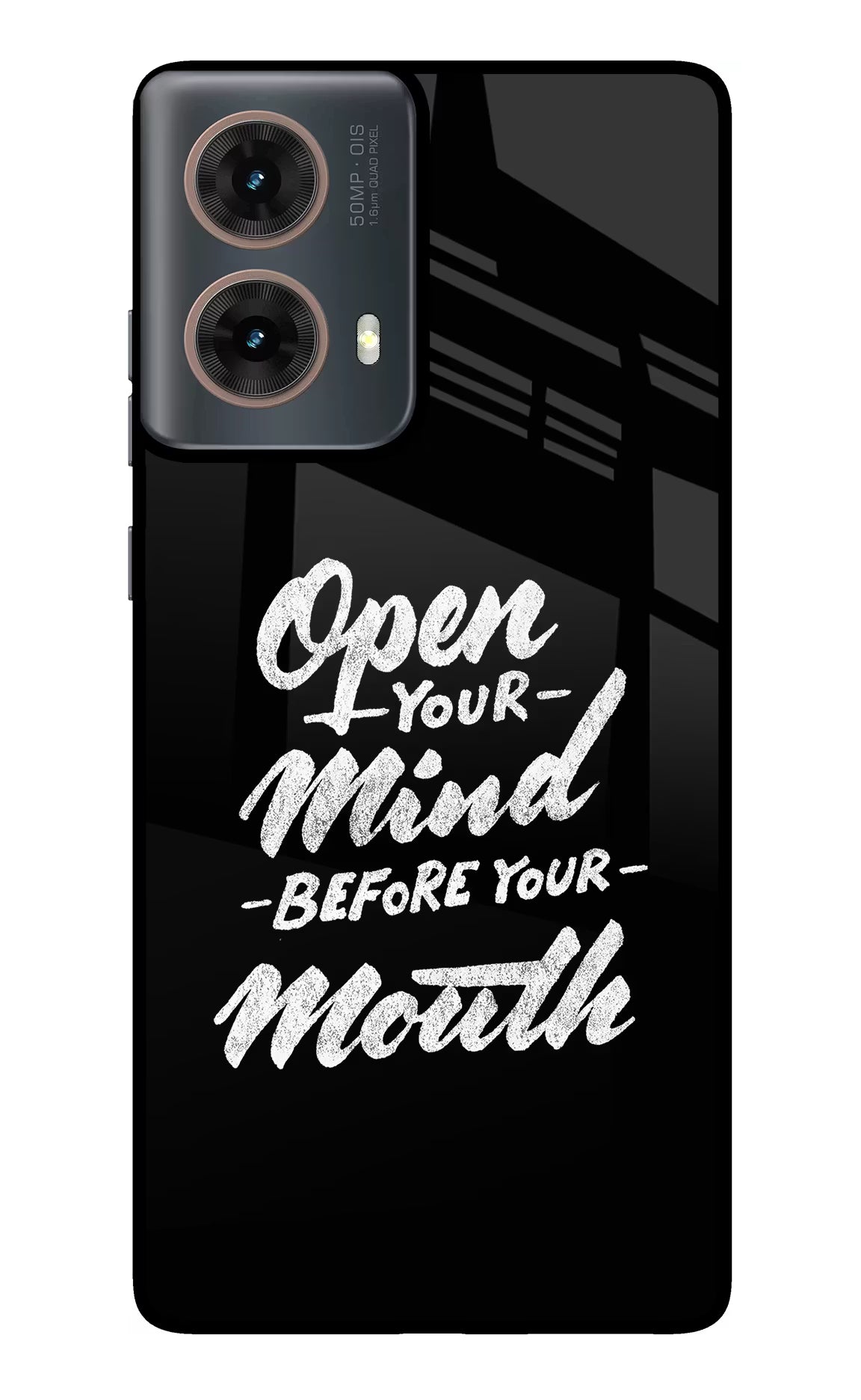 Open Your Mind Before Your Mouth Motorola G85 Glass Case Back Cover by Casekaro