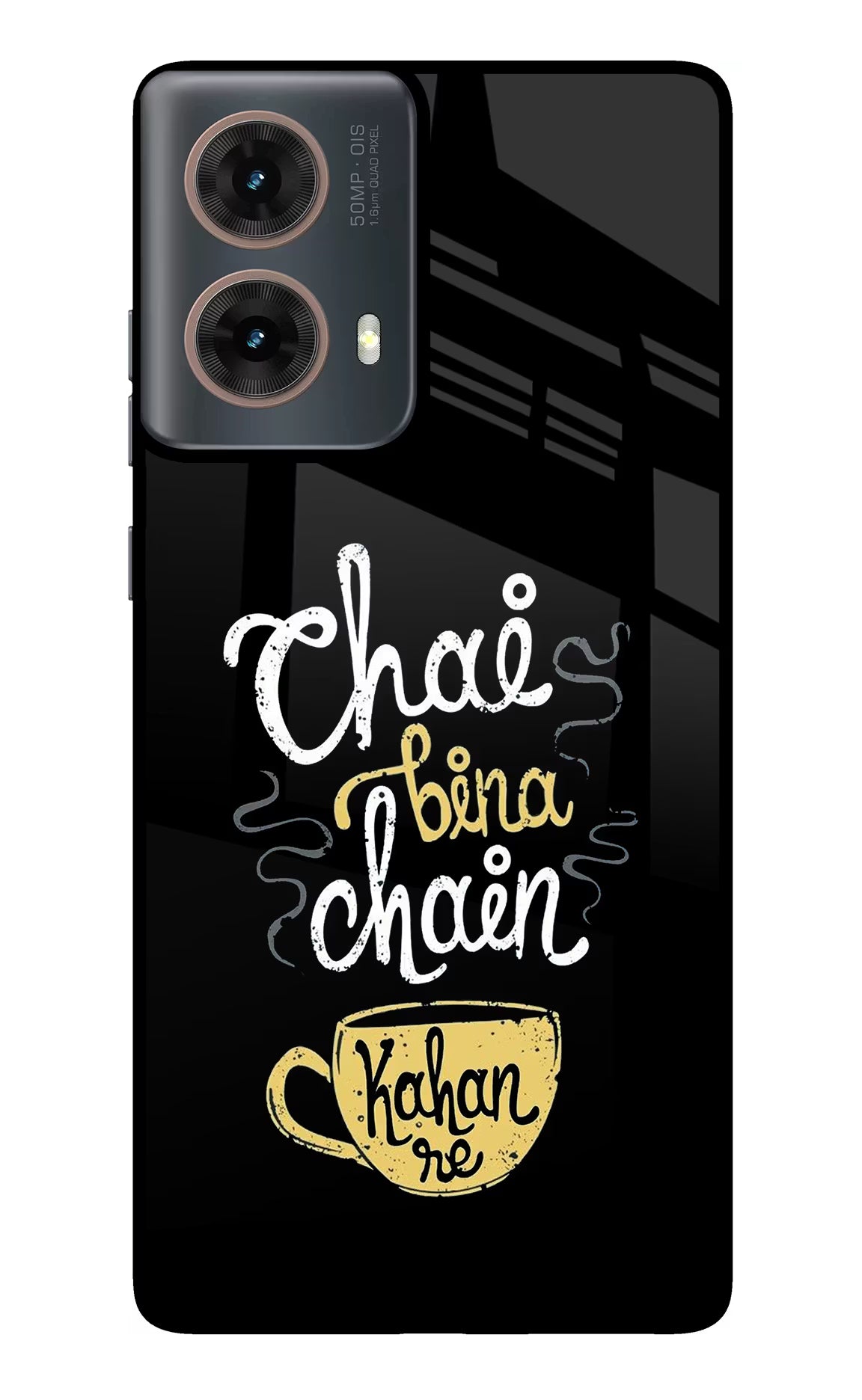 Chai Bina Chain Kaha Re Motorola G85 Glass Case Back Cover by Casekaro