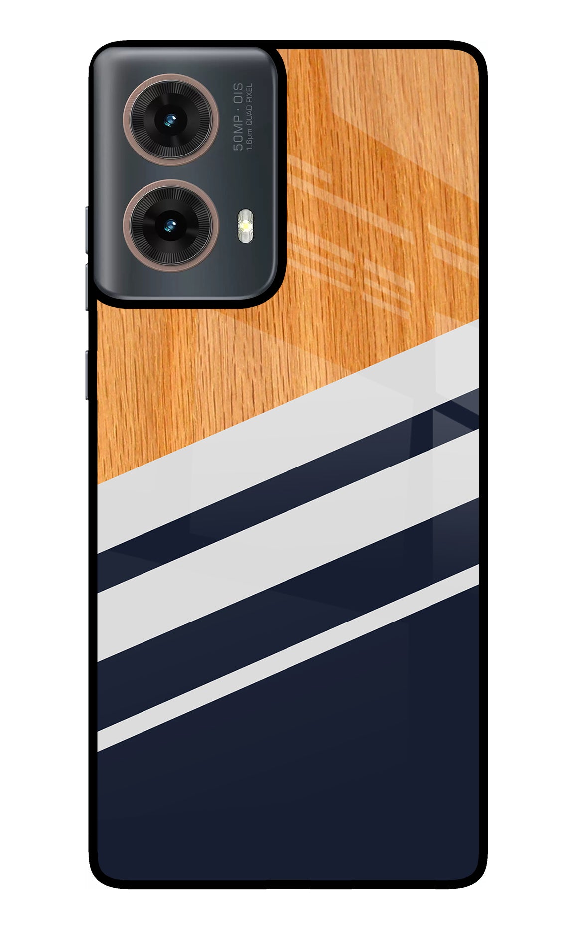 Blue and white wooden Motorola G85 Glass Case