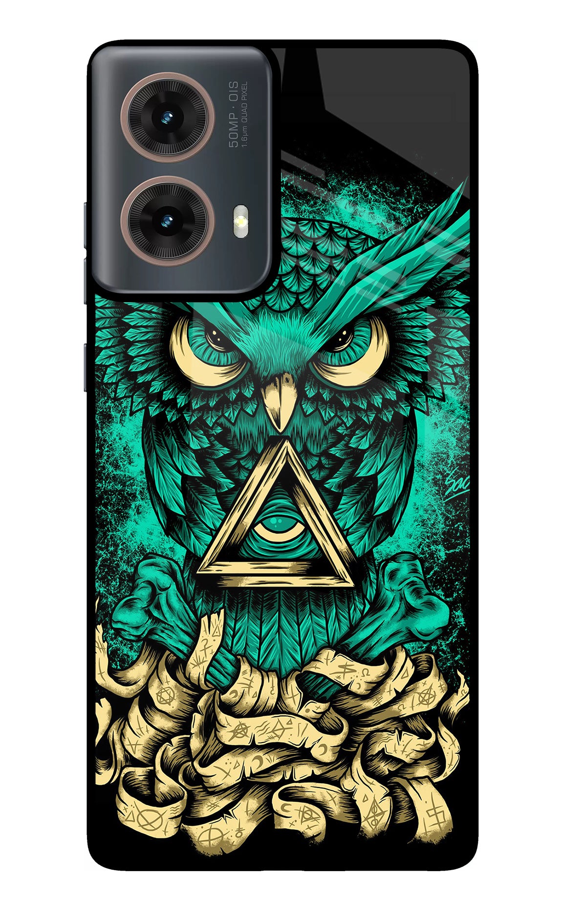 Green Owl Motorola G85 Glass Case