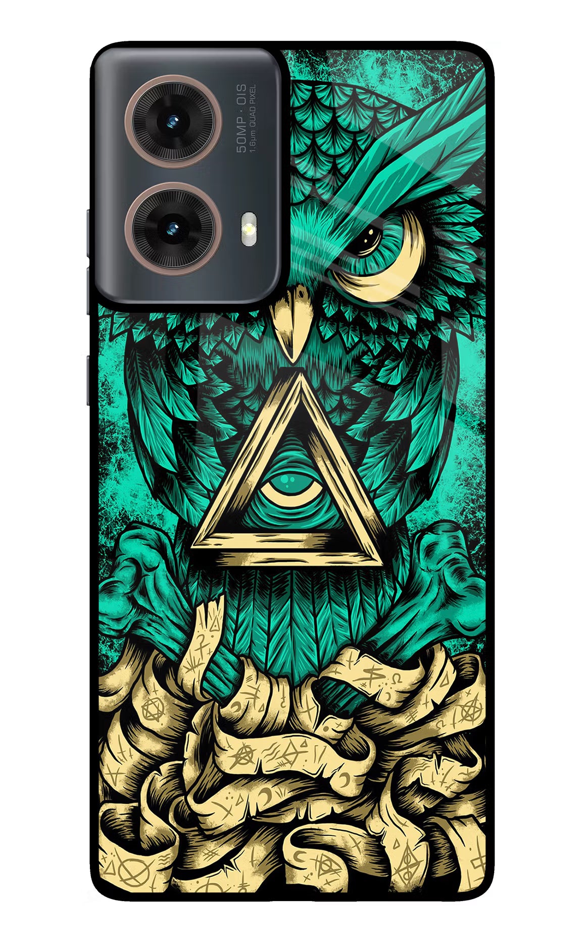 Green Owl Motorola G85 Glass Case Back Cover by Casekaro