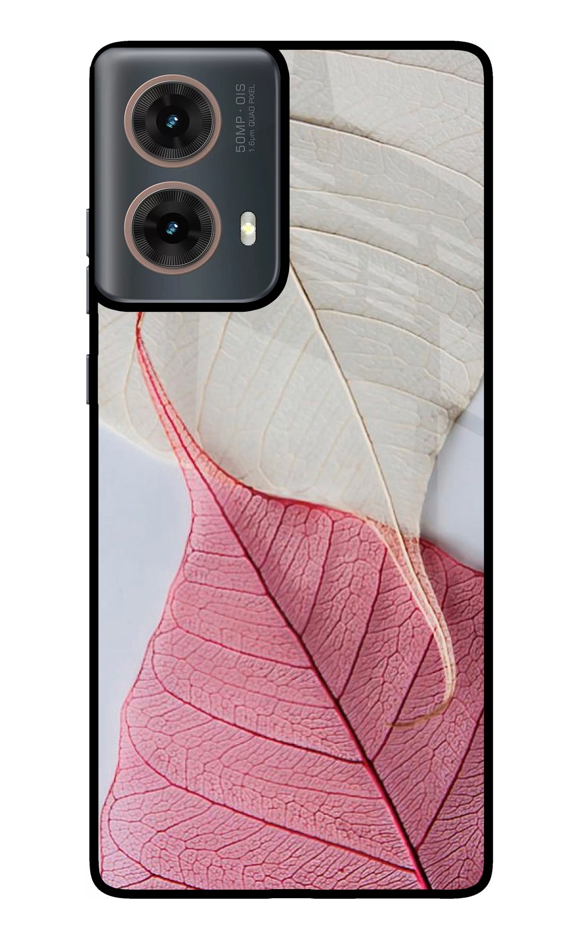 White Pink Leaf Motorola G85 Glass Case