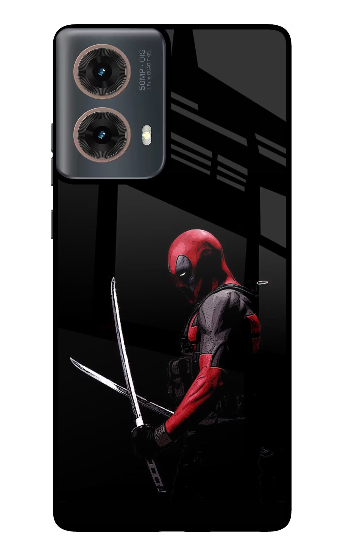 Deadpool Motorola G85 Glass Case Back Cover by Casekaro
