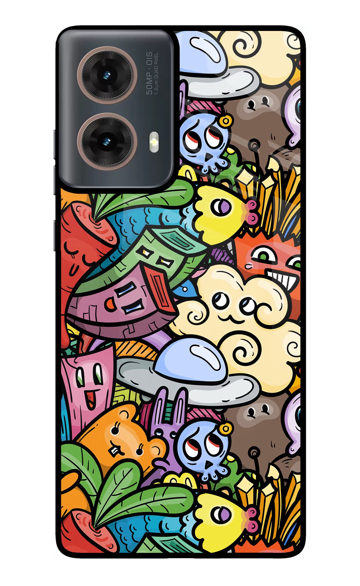 Veggie Doodle Motorola G85 Glass Case Back Cover by Casekaro