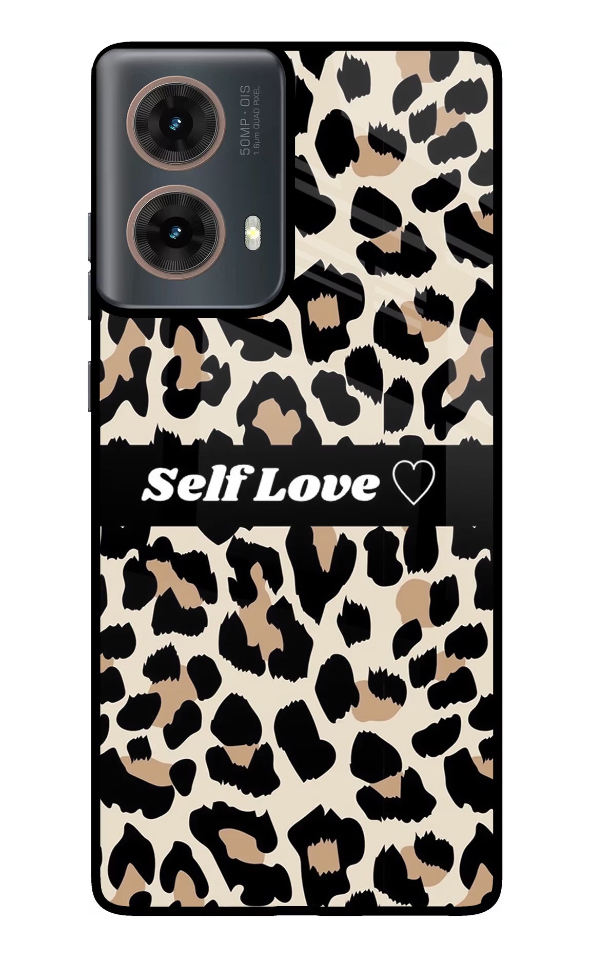 Leopard Print Self Love Motorola G85 Glass Case Back Cover by Casekaro