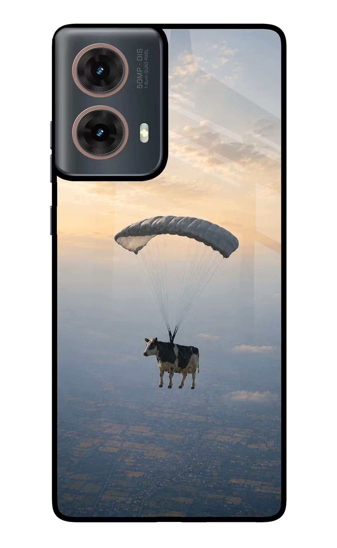 Skydiving Cow Motorola G85 Glass Case