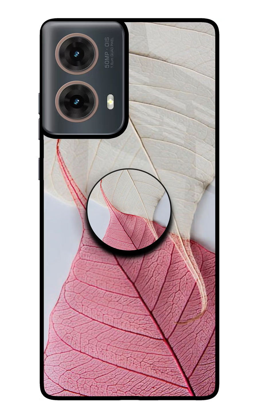 White Pink Leaf Motorola G85 Pop Case, Metal case